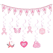 AHADEMAKER Paper Banners & Breast Cancer Awareness Ribbon Pendant Decoration, with Silk Cord & Plastic Blunt Needle, for Party, Hot Pink, 2 sets/box(DIY-GA0004-05)