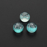 Transparent Acrylic Cabochons, with Glitter Powder, Flat Round, Turquoise, 8x6.5mm(TACR-N006-61A)