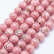 Natural Rhodochrosite Beads Strands, Round, 9~10mm, Hole: 1mm, about 44pcs/strand, 15.1 inch(38.5cm)(G-J369-03-10mm)