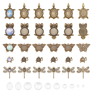 Elite DIY Blank Dome Pendant Making Kit, Including Alloy Pendant Cabochons Settings, Glass Cabochons, Elephant & Turtle & Owl & Butterfly & Dragonfly, Antique Bronze, 60Pcs/box(DIY-PH0020-76)