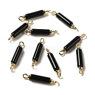 Natural Black Onyx(Dyed & Heated) Connector Charms, Column Links with Real 18K Gold Plated Brass Double Loops, 24x4mm, Hole: 1.5mm(FIND-C046-02G)