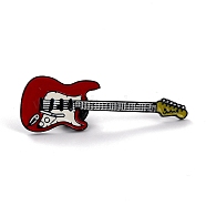 Guitar Enamel Pin, Musical Instrument Alloy Enamel Brooch for Teen Girl Women, Electrophoresis Black, Red, 49x16x10mm, Pin: 1mm(JEWB-P011-05)