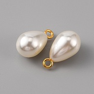 ABS Plastic Imitation Pearl Pendants, with Alloy Loops, Teardrop, Golden, 21.5x13mm, Hole: 2mm(KY-WH0045-25D-G)