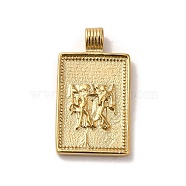 304 Stainless Steel Pendants, Rectangle with Constellations, Real 14K Gold Plated, Gemini, 25x14x2mm, Hole: 2mm(STAS-L022-306G-03)