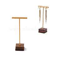 1-Tier Brass Bar Earring Organizer Display Racks, with Wood Base, for Earrings, Golden, 6.1x3.6x14cm(ODIS-B002-03A)