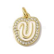 Brass Micro Pave Cubic Zirconia Pendants, with Jump Rings, Real 18K Gold Plated, Letter U, 18x14x2mm, Hole: 3.8mm(KK-K354-02G-U)