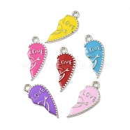 CCB Plastic Enamel Pendants, Platinum, Broken Heart with Word Love Charms, Mixed Color, 34x15x2mm, Hole: 2.5mm(CCB-K009-09P)