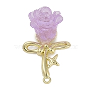 Golden Alloy Resin Pendants, Flower, Medium Purple, 34.5x21x14.5mm, Hole: 1.6mm(FIND-U017-07G-02)