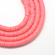 Flat Round Eco-Friendly Handmade Polymer Clay Bead Spacers, Salmon, 4x1mm, Hole: 1mm, about 380~400pcs/strand, 17.7 inch(X-CLAY-R067-4.0mm-25)