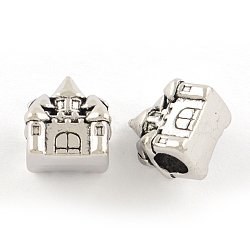 Tibetan Style Alloy European Large Hole Beads, Cadmium Free & Lead Free, Castle, Antique Silver, 12x10x8mm, Hole: 4.5mm, about 458pcs/1000g(TIBEP-R304-095AS-LF)