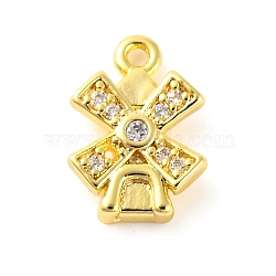 Brass Pave Clear Cubic Zirconia Charms, Real 18K Gold Plated, windmill, windmill, 11x8x2mm, Hole: 1mm(KK-Z051-01G-02)