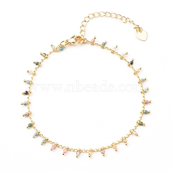 Natural Tourmaline Charm Anklets, with Brass Curb Chains, Faceted Round, Golden, Golden, 9 inch(23cm)(AJEW-AN00399)