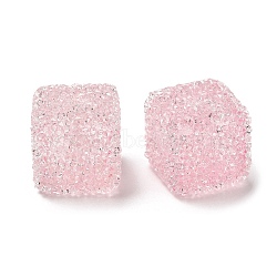 Resin Beads, with Rhinestone, Drusy Cube, Pearl Pink, 16x16x16mm, Hole: 3.6mm(RESI-C038-02D)