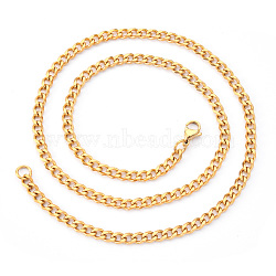 Men's Vacuum Plating 201 Stainless Steel Cuban Chain Necklace, with Lobster Claw Clasp and Jump Rings, Golden, Link: 7x5x1.2mm, 19.68 inch(50cm)(NJEW-R257-001C-G)