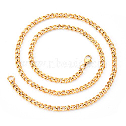 Men's PVD Vacuum Plating 201 Stainless Steel Cuban Chain Necklace, with Lobster Claw Clasp and Jump Rings, Real 18K Gold Plated, Link: 7x5x1.2mm, 19.68 inch(50cm)(NJEW-R257-001C-G)