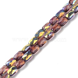 Transparent Electroplate Glass Beads Strands, AB Color, Faceted Rectangle, Brown, 7x4.5x3.5mm, Hole: 1.2mm, about 77~71pcs/strand, 21.06''~22.44''(53.5~57cm)(GLAA-Q099-G01-01)