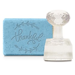 Clear Acrylic Soap Stamps, DIY Soap Molds Supplies, Square with Word Thankful, Word, 35x60x37mm, Pattern: 35x35mm(DIY-WH0445-001)