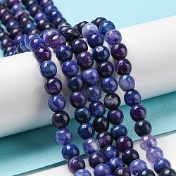 Natural Agate Beads Strands, Dyed & Heated, Round, Faceted, Blue, 6mm, Hole: 1mm, about 62pcs/strand, 14.37~14.76 inch(36.5~37.5cm)(G-C082-A01-20)