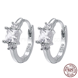 Rhodium Plated 925 Sterling Silver Hoop Earring, with with 925 Stamp, Rectangle, Platinum, 12x4mm, Pin: 0.6mm(STER-I018-09P)