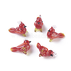 Handmade Lampwork Pendants, Bird, Red, 27~29x12~13x24~27mm, Hole: 2~4mm(LAMP-L075-079)