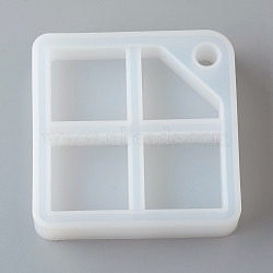 DIY 4 Compartments Square Layered Rotating Storage Box, Silicone Molds, for Epoxy Resin UV Resin Jewelry Making, White, 110x108x27.5mm, Fit for 15mm Plastic Stick, Inner Size: 21~86x40~43mm(X-AJEW-D046-03B)