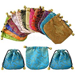 14Pcs 14 Colors Chinese Style Silk Brocade Jewelry Packing Pouches, Drawstring Gift Bags, Auspicious Cloud Pattern, Mixed Color, 11x11cm, 1pc/color(PAAG-YW0001-01)