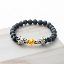 Natural Lava Rock Stretch Bracelet with Dragon Clasps(VK5165-4)