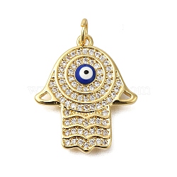 Rack Plating Brass Micro Pave Cubic Zirconia Pendants, Long-Lasting Plated, Lead Free & Cadmium Free, Eye Charms, with Jump Ring, Real 18K Gold Plated, 21x18x3mm, Hole: 3mm(ZIRC-F142-34G)