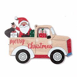 Christmas Spray Painted Wood Big Pendants, Car with Santa Claus, Colorful, 78.5x116x2.5mm, Hole: 3mm(FIND-H030-25)