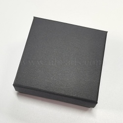 Square Cardboard Ring Boxes, with Sponge Inside, for Jewelry Display Rings, Small Watches, Necklaces, Earrings, Bracelet Gift Packaging Box, Black, 7x7x2.5cm, Inner Size: 6.4x6.4cm(CON-TAC0004-12)