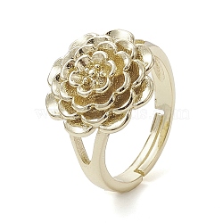 Rack Plating Brass Adjustable Rings, Flower, Real 18K Gold Plated, Inner Diameter: 17.4mm(RJEW-K257-13G)