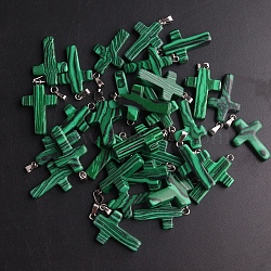 Synthetic Malachite Pendants, with Platinum Tone Brass Findings, Cross, 25x18mm(G-PW0006-02P-21-1)