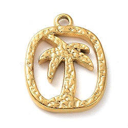 Ion Plating(IP) 304 Stainless Steel Pendants, Oval with Coconut Tree Charm, Real 18K Gold Plated, 18.5x14x2mm, Hole: 1.6mm(STAS-M323-47G)
