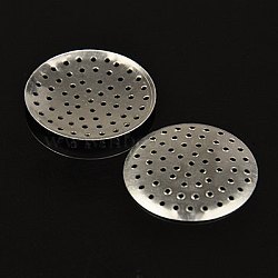 Aluminum Finger Ring/Brooch Sieve Findings, Perforated Disc Settings, Platinum, about 28mm in diameter, 2mm thick, hole: 1mm(FIND-D003-1)