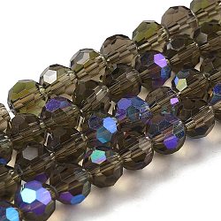 Electroplate Transparent Glass Beads Strands, Faceted, Round, Rainbow Plated, Dark Khaki, 8mm, Hole: 1mm, about 66~69pcs/strand, 19.29~19.57 inch(49~49.7cm)(EGLA-A035-T8mm-L16)