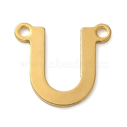 304 Stainless Steel Charms, Real 18K Gold Plated, Letter Charm, Letter U, 10x11x1mm, Hole: 1mm(STAS-Z074-04G-U)