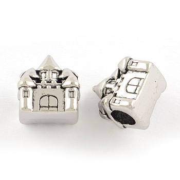 Tibetan Style Alloy European Large Hole Beads, Cadmium Free & Lead Free, Castle, Antique Silver, 12x10x8mm, Hole: 4.5mm, about 458pcs/1000g