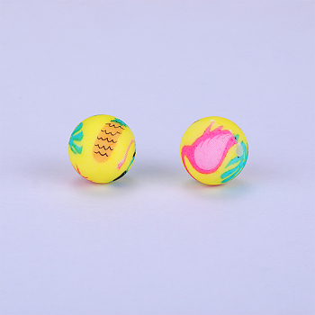 Printed Round Silicone Focal Beads, Yellow, 15x15mm, Hole: 2mm