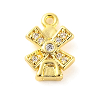 Brass Pave Clear Cubic Zirconia Charms, Real 18K Gold Plated, windmill, windmill, 11x8x2mm, Hole: 1mm