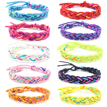 Polyester Braided Woven Cord Bracelet, Ethnic Tribal Adjustable Bracelet, Mixed Color, 11 inch(28cm)