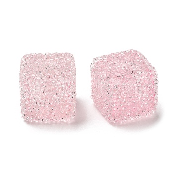 Resin Beads, with Rhinestone, Drusy Cube, Pearl Pink, 16x16x16mm, Hole: 3.6mm