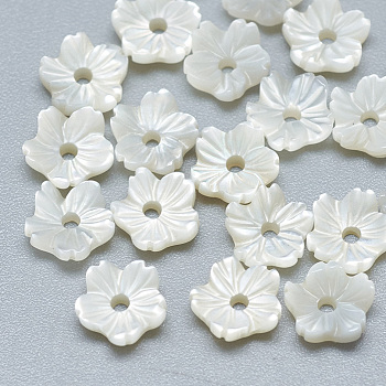 Natural White Shell Beads, Mother of Pearl Shell Beads, Flower, Seashell Color, 6x6x2mm, Hole: 1mm