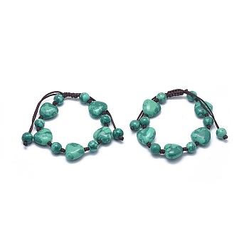 Synthetic Turquoise Braided Bead Bracelets, with Nylon Cord, Heart & Round, 1-3/4 inch(4.5cm)