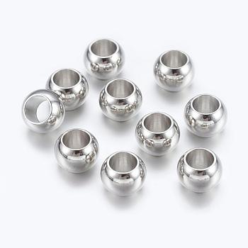 Brass European Beads, Large Hole Beads, Rondelle, Platinum, 7x5mm, Hole: 4mm