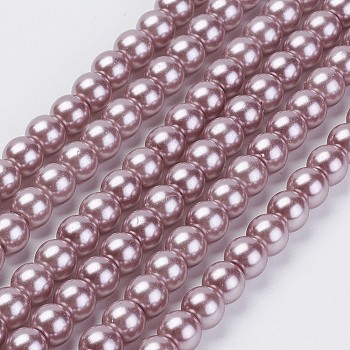 Eco-Friendly Dyed Glass Pearl Beads Strands, Grade A, Round, Cotton Cord Threaded, Rosy Brown, 6mm, Hole: 1.2~1.5mm, about 70pcs/strand, 15.7 inch