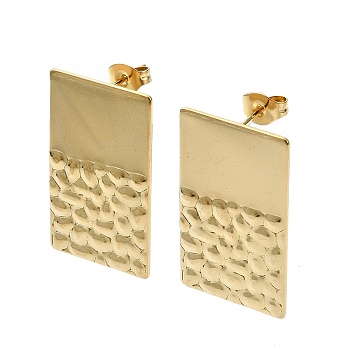 Ion Plating(IP) 201 Stainless Steel Stud Earrings, with 304 Stainless Steel Pins, Textured Rectangle, Real 18K Gold Plated, 27x16mm