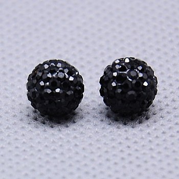 Czech Glass Rhinestones Beads, Polymer Clay Inside, Half Drilled Round Beads, 280_Jet, PP8(1.4~1.5mm), 6mm, Hole: 1mm