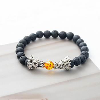 Natural Lava Rock Stretch Bracelet with Dragon Clasps