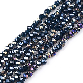 Electroplate Glass Beads Strands, Opaque Solid Color, AB Color Plated, Faceted, Rondelle, Steel Blue, 2.3~2.7x2mm, Hole: 0.4mm, about 150~155pcs/strand, 32~33cm