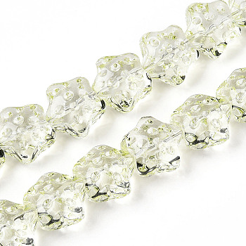 Transparency Glass Beads Strands, Star, Yellow Green, 14~14.5x15x9~9.5mm, Hole: 1mm, about 45pcs/strand, 24.80~26.1''(63~65.25cm)